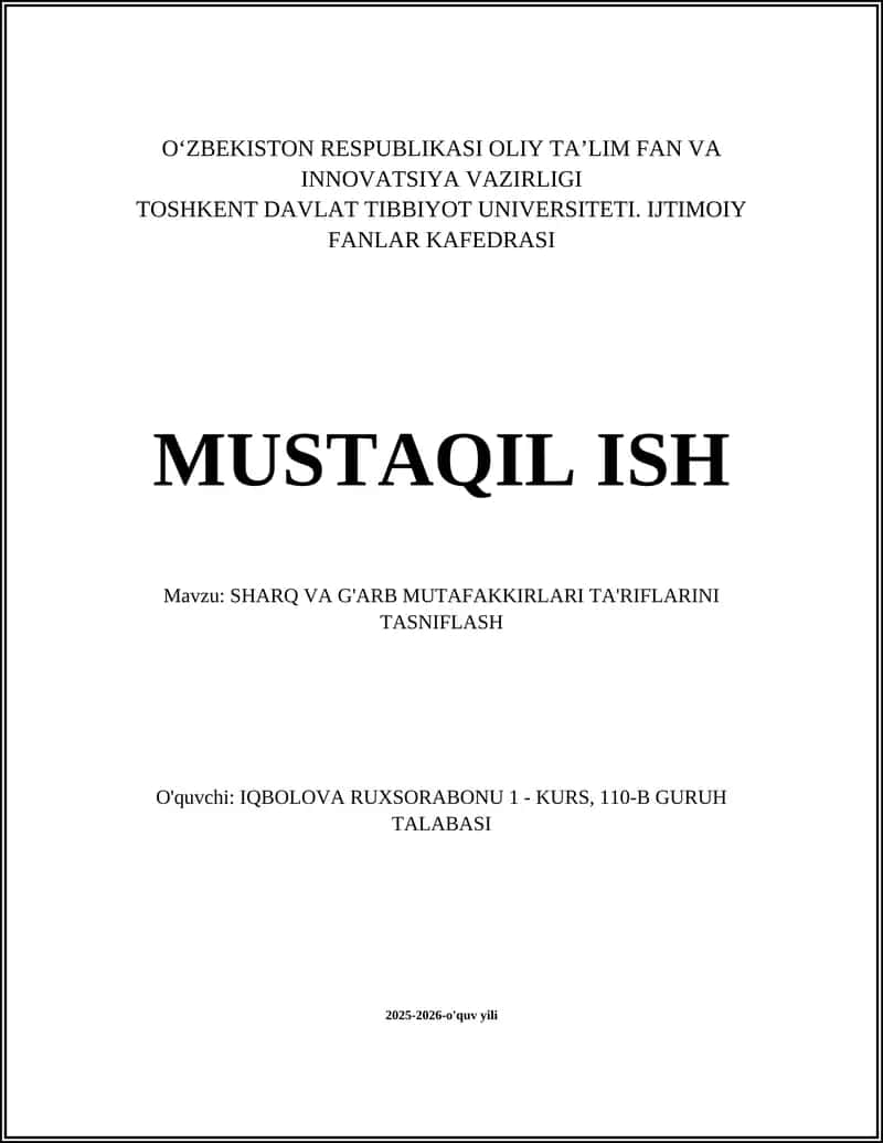 SHARQ VA G'ARB MUTAFAKKIRLARI TA'RIFLARINI TASNIFLASH 1