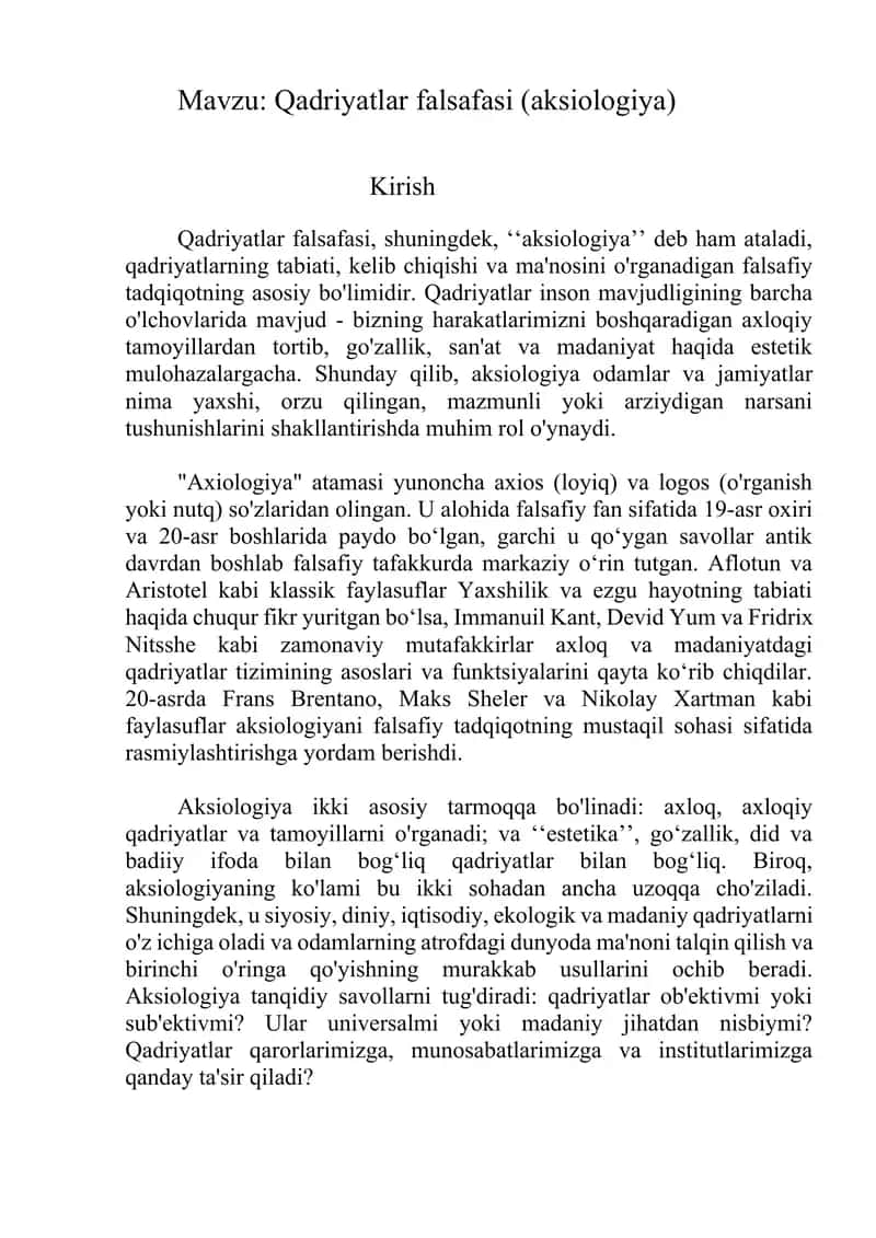 Qadriyatlar falsafasi (aksiologiya) 1