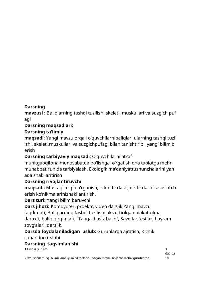 Baliqlarning tashqi tuzilishi,skeleti, muskullari va suzgich pufagi 1