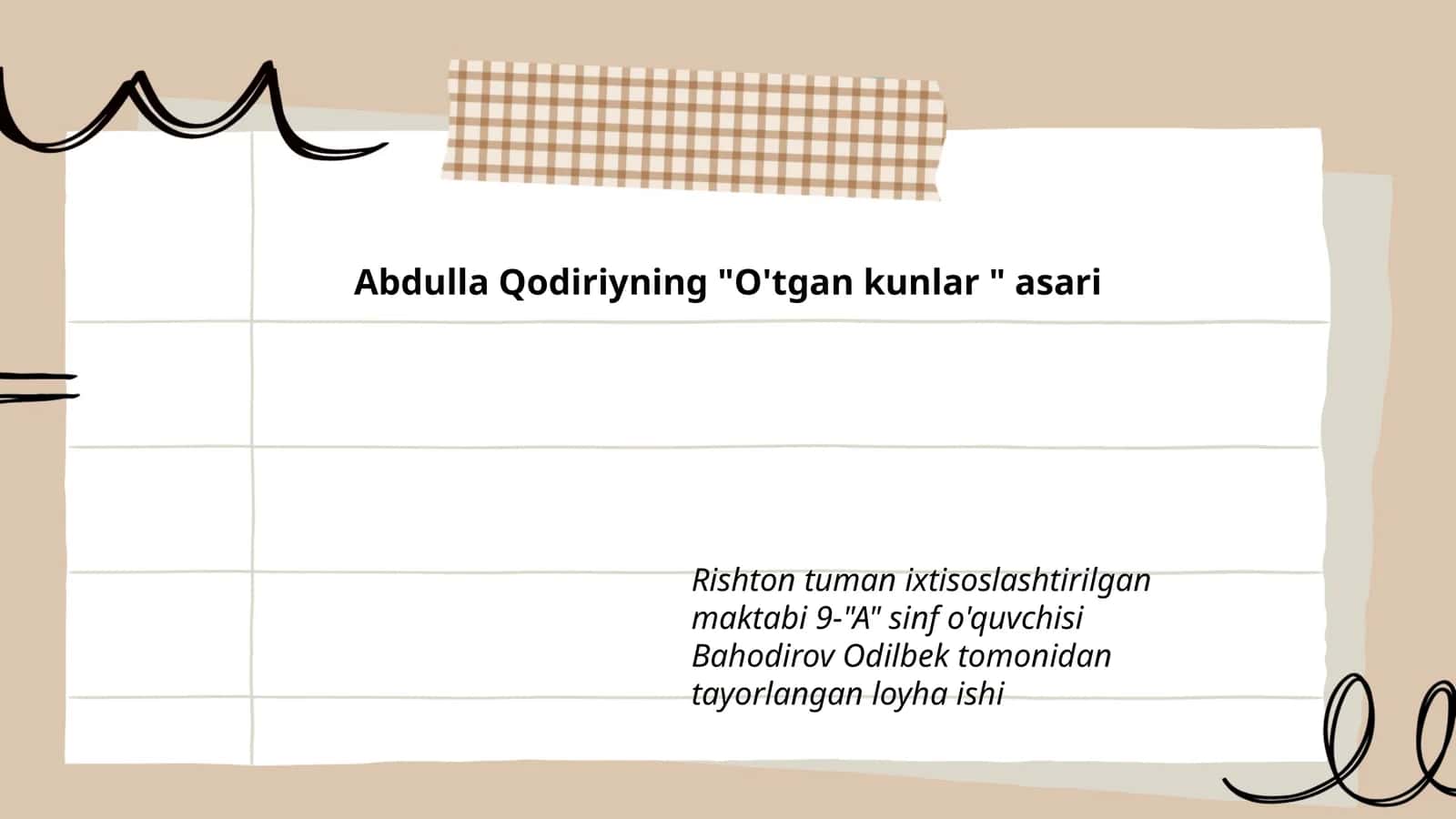 Abdulla Qodiriyning "O'tgan kunlar " asari 1