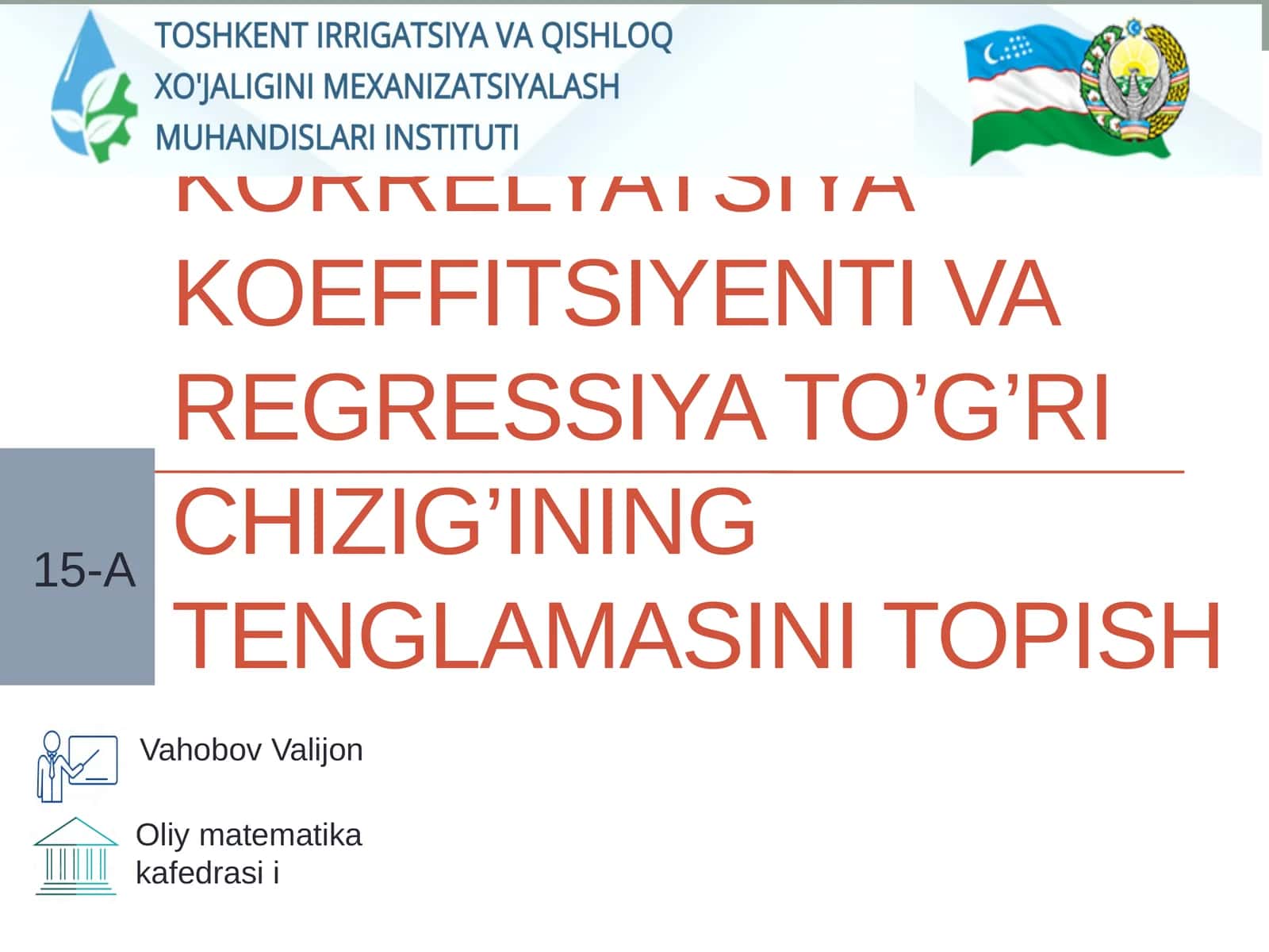 Korrelyatsiya koeffitsiyenti va regressiya to’g’ri chizig’ining tenglamasini topish 1