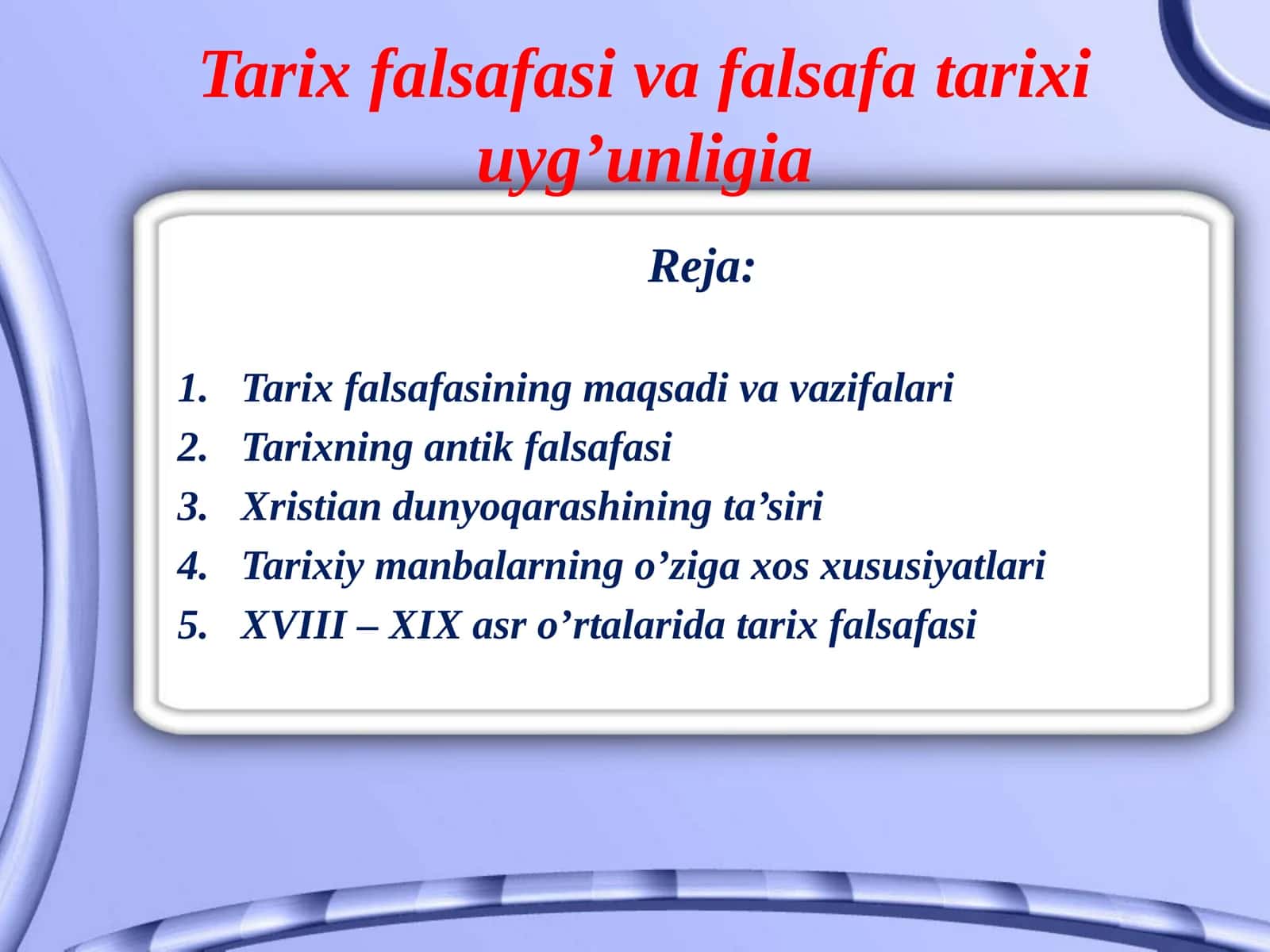 Tarix Falsafasi va Falsafa Tarixi 1