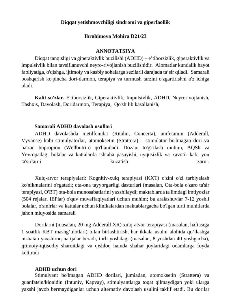 Diqqat yetishmovchiligi sindromi va giperfaollik 1