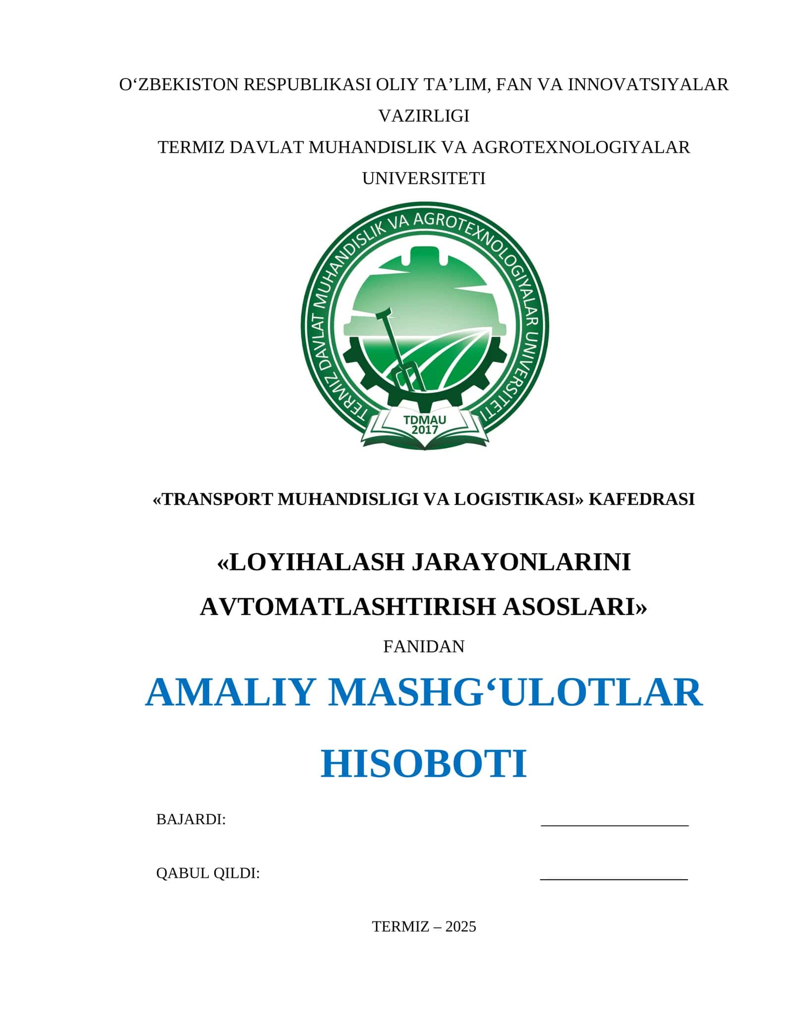 Loyihalash jarayonlarini avtomatlashtirish asoslari 1