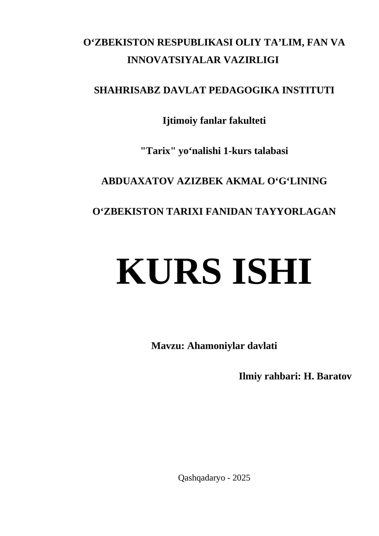 Ahamoniylar davlati kurs ishi 1