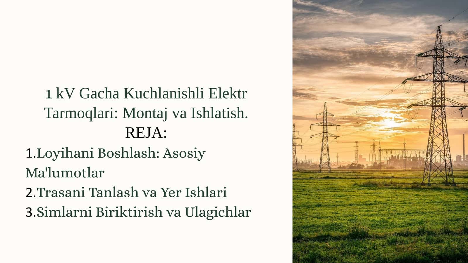 1kV Gacha Kuchlanishli Elektr Tarmoqlari: Montaj va Ishlatish 1