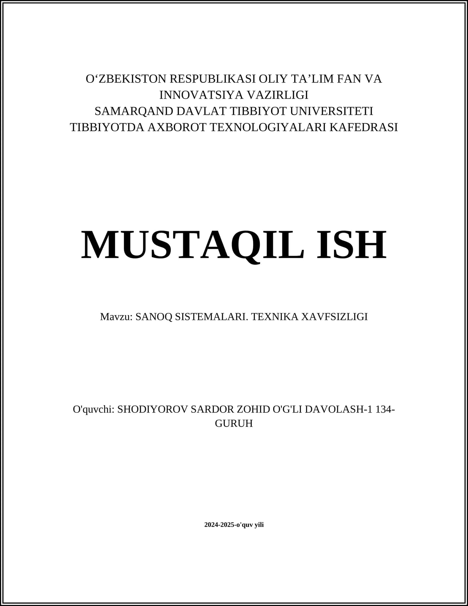 SANOQ SISTEMALARI. TEXNIKA XAVFSIZLIGI 1
