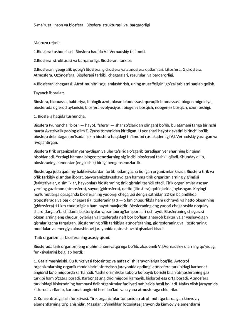 Biosfera strukturasi va barqarorligi 1