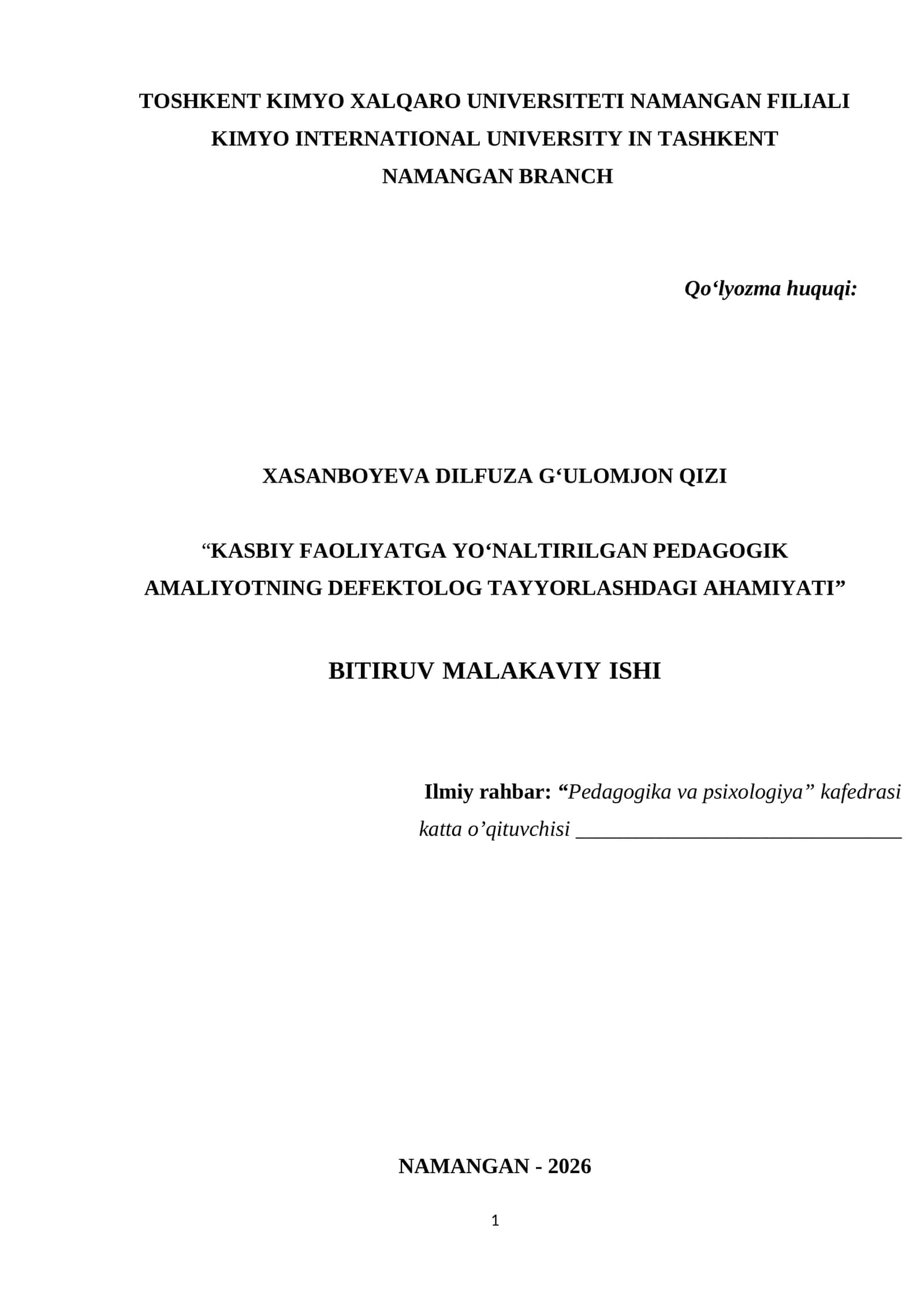 KASBIY FAOLIYATGA YO‘NALTIRILGAN PEDAGOGIK AMALIYOTNING DEFEKTOLOG TAYYORLASHDAGI AHAMIYATI 1