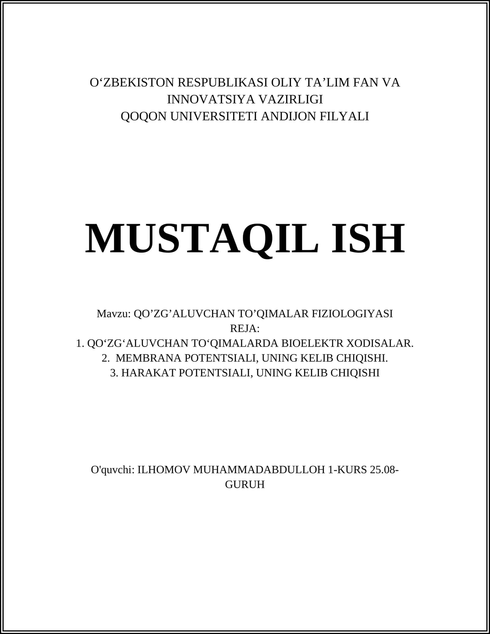 QO’ZG’ALUVCHAN TO’QIMALAR FIZIOLOGIYASI 1