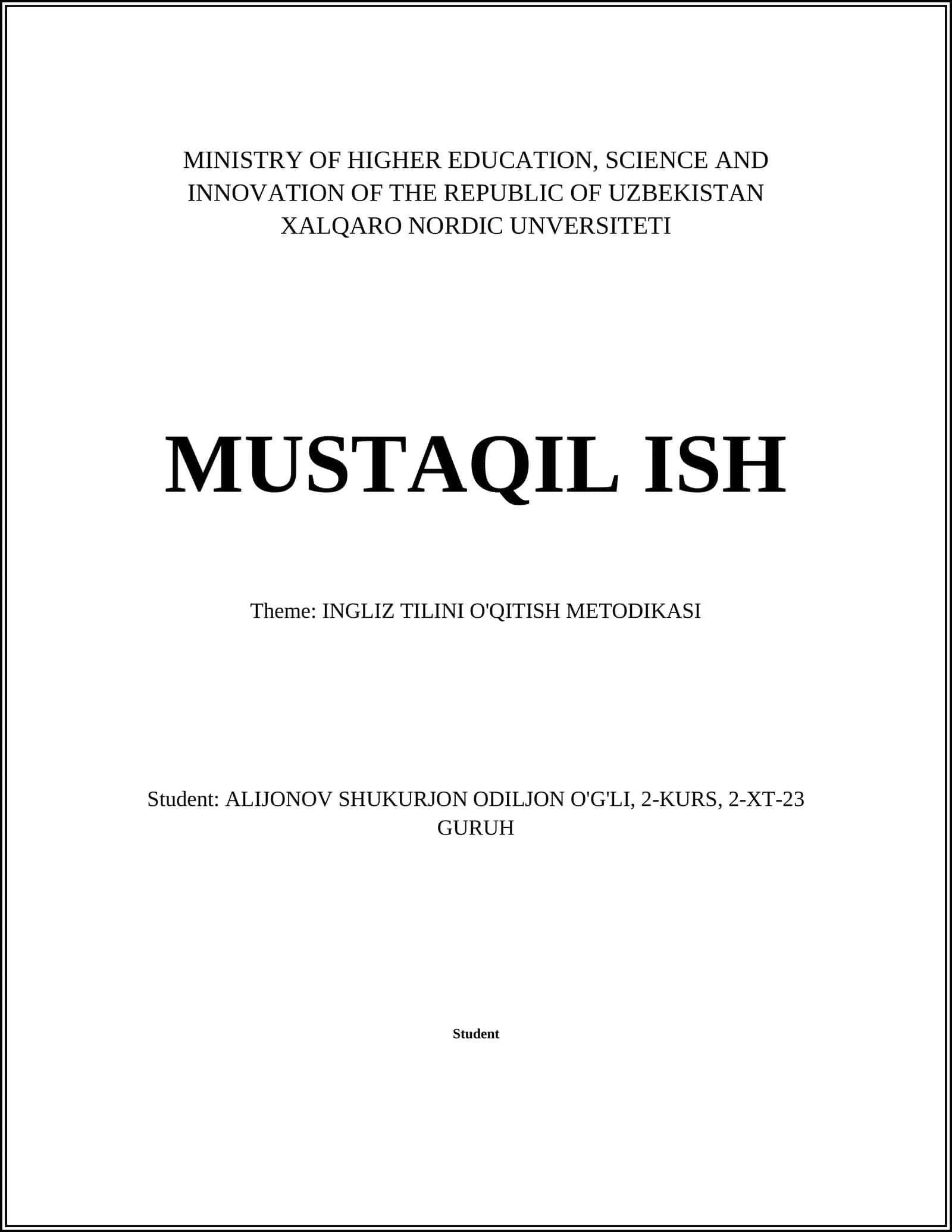 INGLIZ TILINI O'QITISH METODIKASI 1