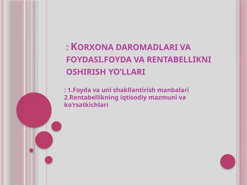 Xo‘jalikyurituvchi subyektlarningishlabchiqarish—xo‘jalik faoliyat natijasidaolinadigandaromadlarro‘yxati 1