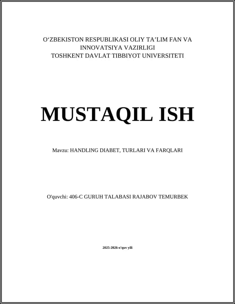 HANDLING DIABET, TURLARI VA FARQLARI 1