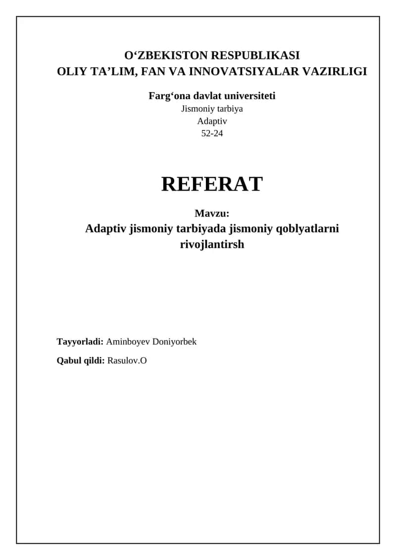 Adaptiv jismoniy tarbiya: Asosiy tushunchalar va baholash 1
