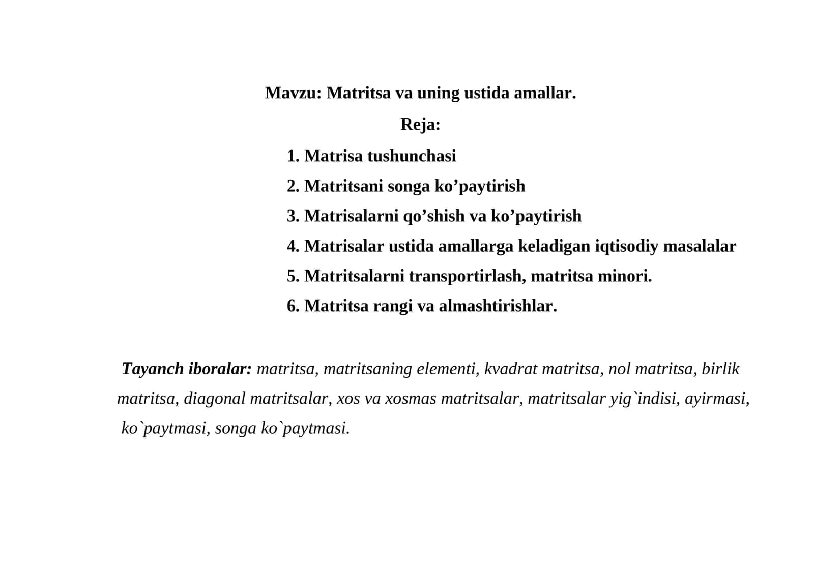 Matritsa va uning ustida amallar 1