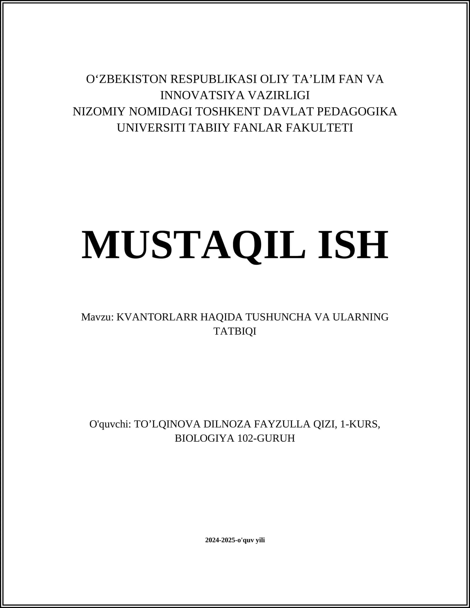 KVANTORLARR HAQIDA TUSHUNCHA VA ULARNING TATBIQI 1