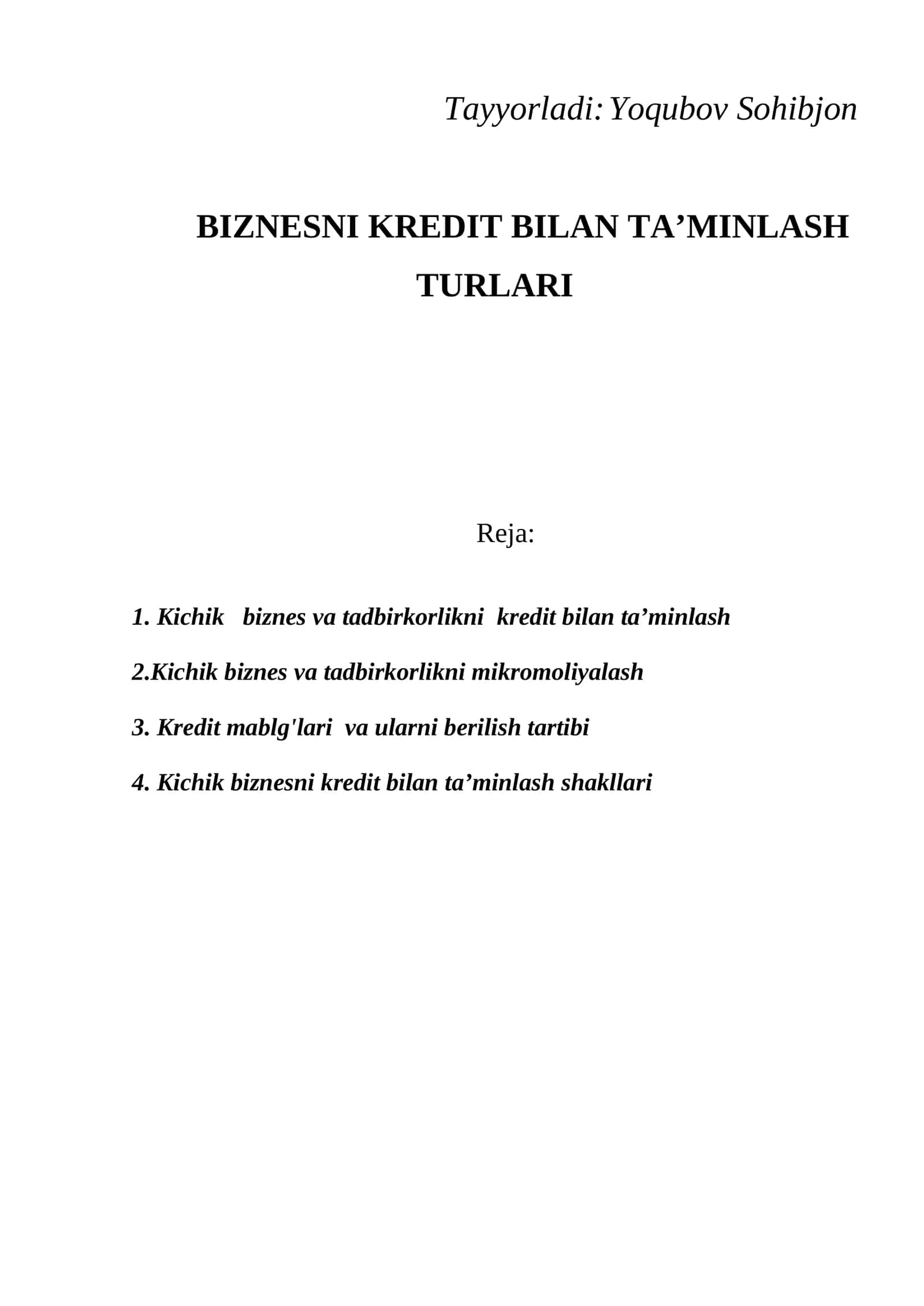 Biznesni kredit bilan ta’minlash turlari 1