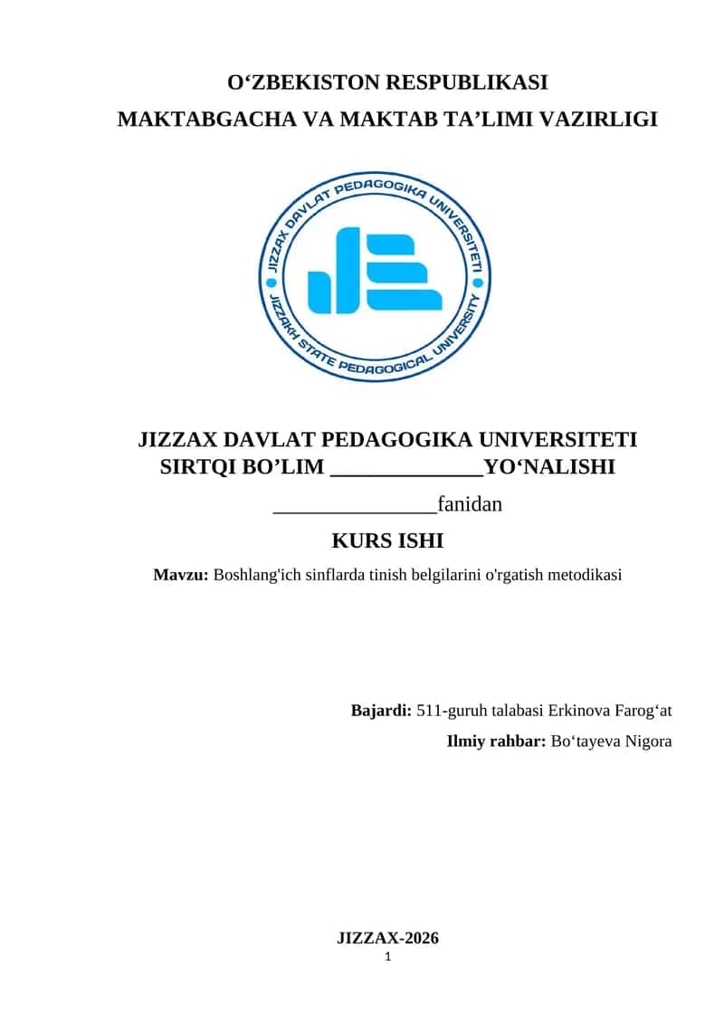 Boshlang'ich sinflarda tinish belgilarini o'rgatish metodikasi 1
