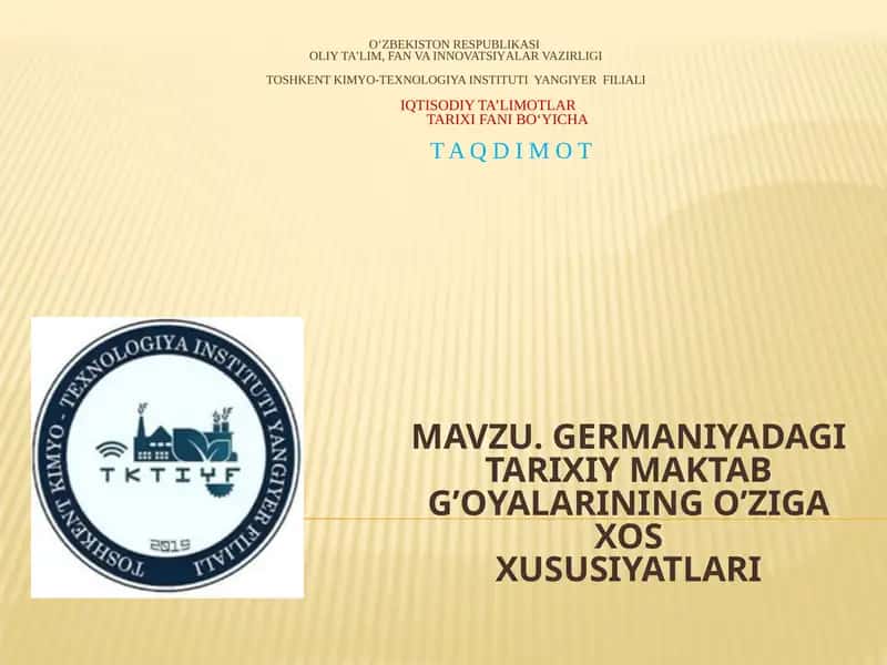 GERMANIYADAGI TARIXIY MAKTAB G’OYALARINING O’ZIGA XOSXUSIYATLARI 1