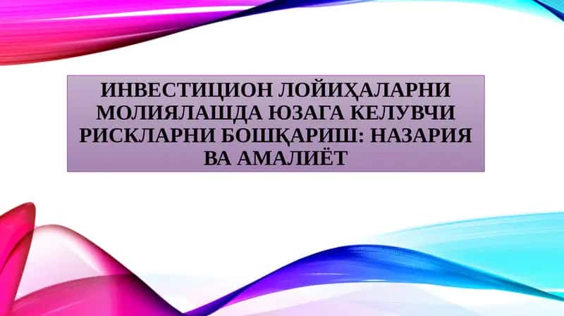 ИНВЕСТИЦИОН ЛОЙИҲАЛАРНИ МОЛИЯЛАШДА ЮЗАГА КЕЛУВЧИ РИСКЛАРНИ БОШҚАРИШ: НАЗАРИЯ ВА АМАЛИЁТ 1