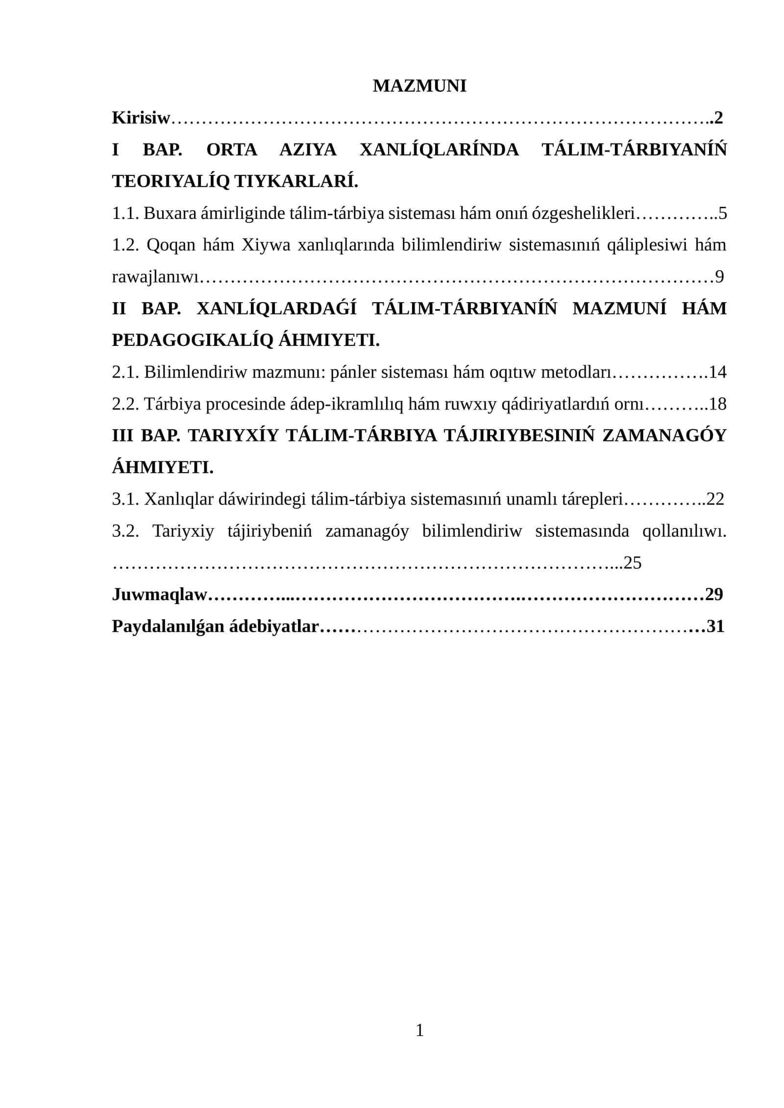 XANLÍQLARDAǴÍ TÁLIM-TÁRBIYA TÁJIRIYBESINIŃ ZAMANAGÓY ÁHMIYETI 1