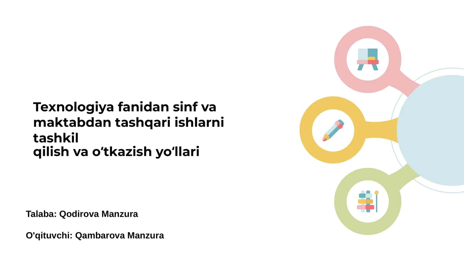 Texnologiya fanidan sinf va maktabdan tashqari ishlarni tashkil qilish va o‘tkazish yo‘llari 1