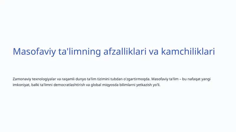 Masofaviy ta'limning afzalliklari va kamchiliklari 1