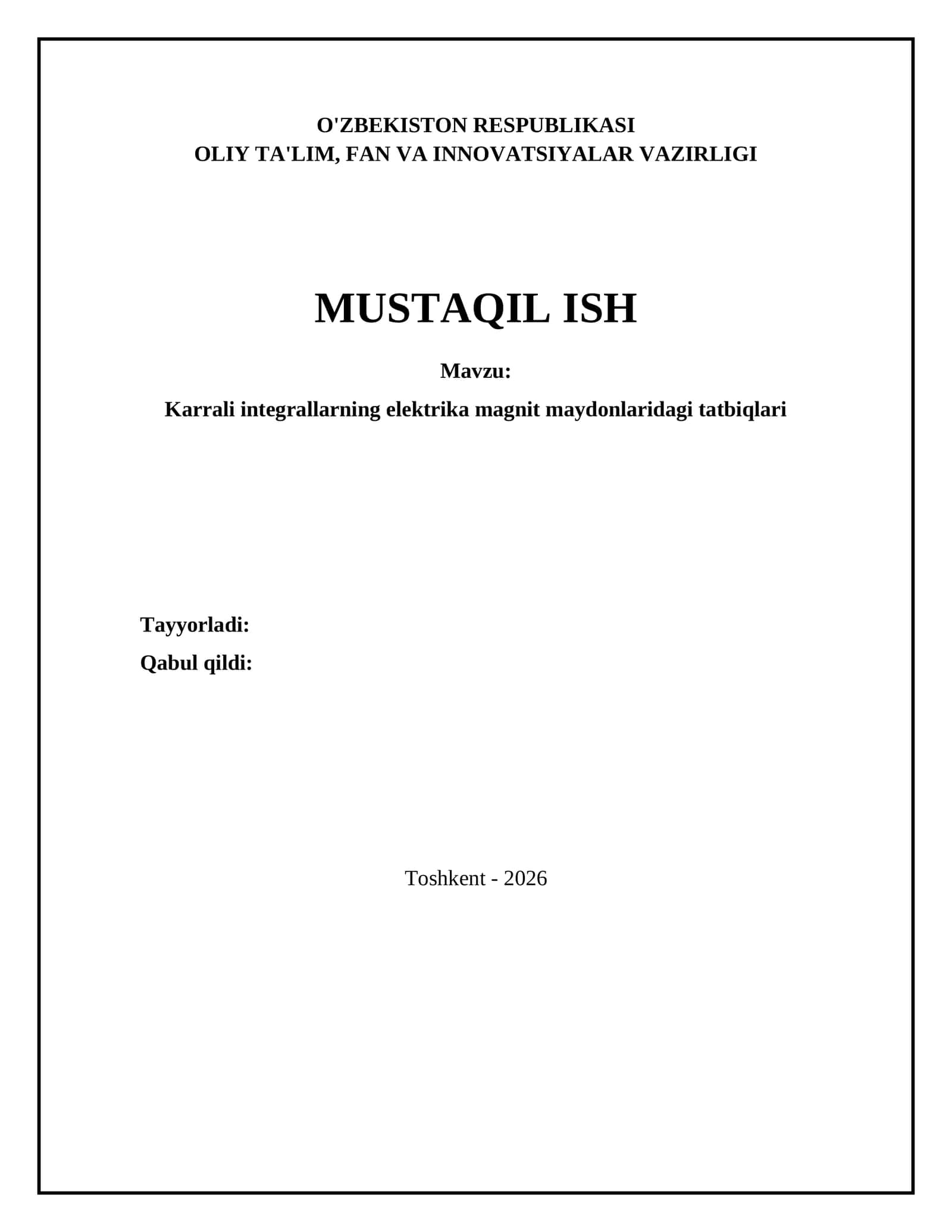 Karrali integrallarning elektrika magnit maydonlaridagi tatbiqlari 1