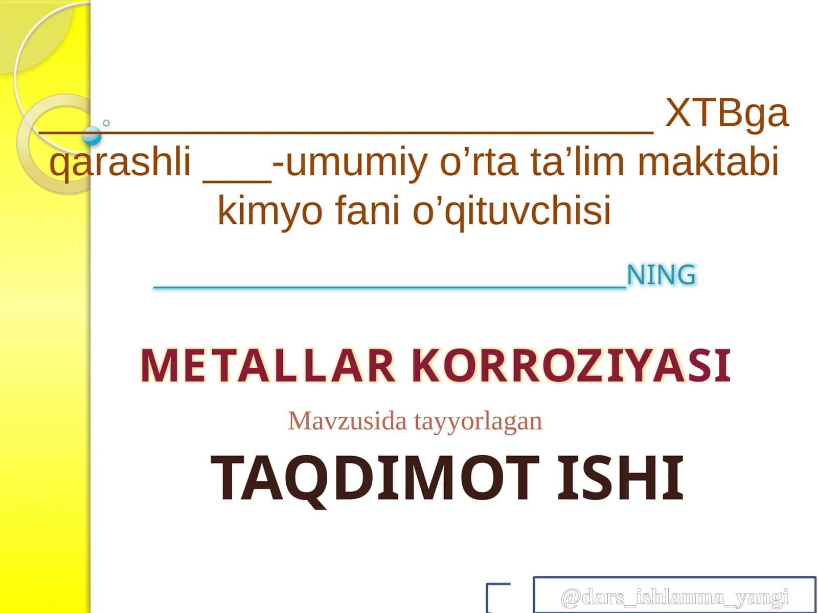 METALLAR KORROZIYASI TAQDIMOTISHI 1