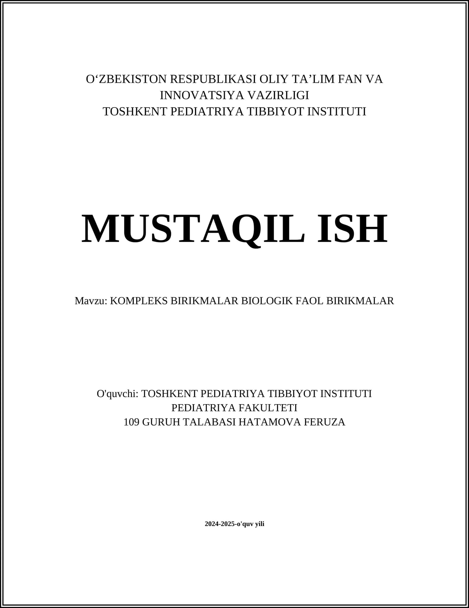 KOMPLEKS BIRIKMALAR BIOLOGIK FAOL BIRIKMALAR 1