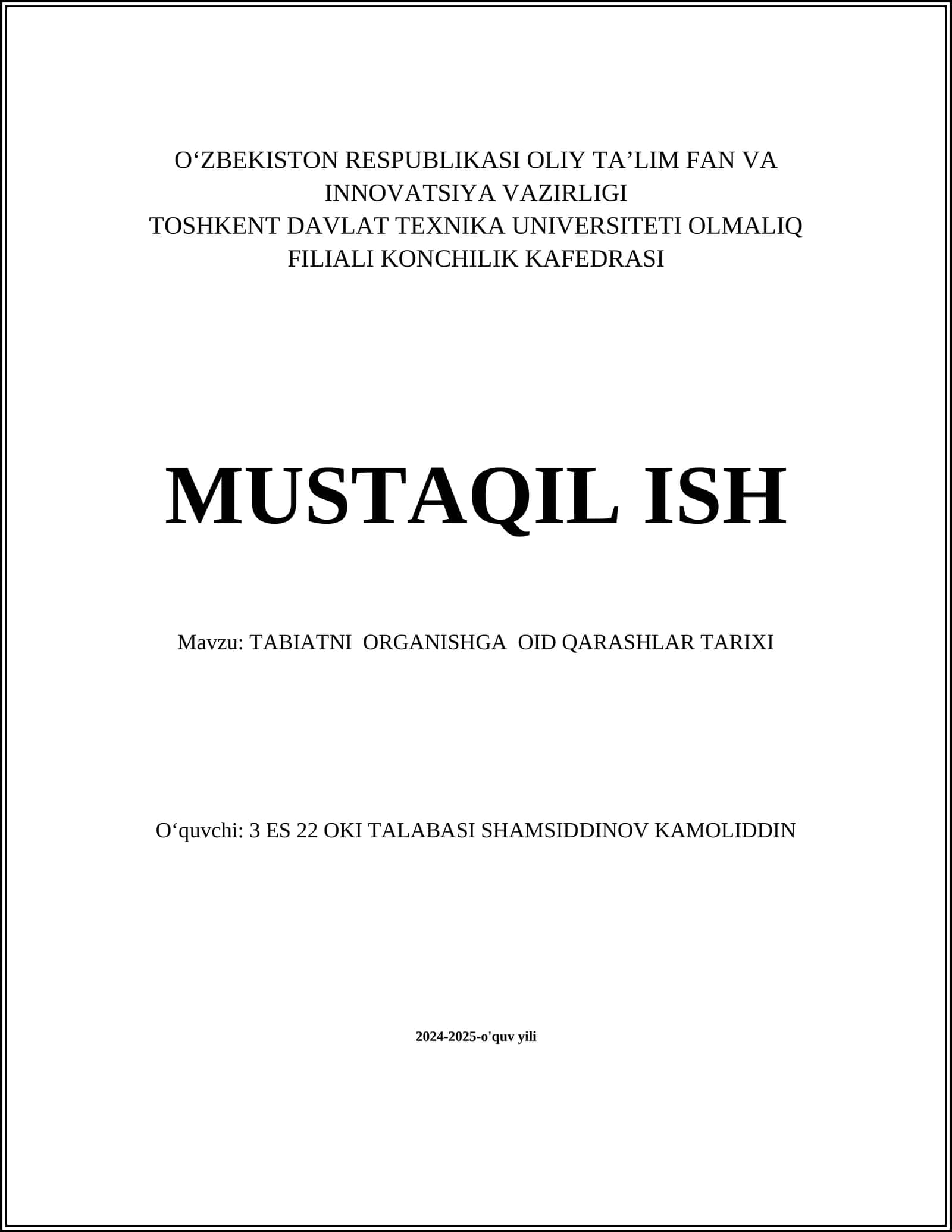 TABIATNI ORGANISHGA OID QARASHLAR TARIXI 1