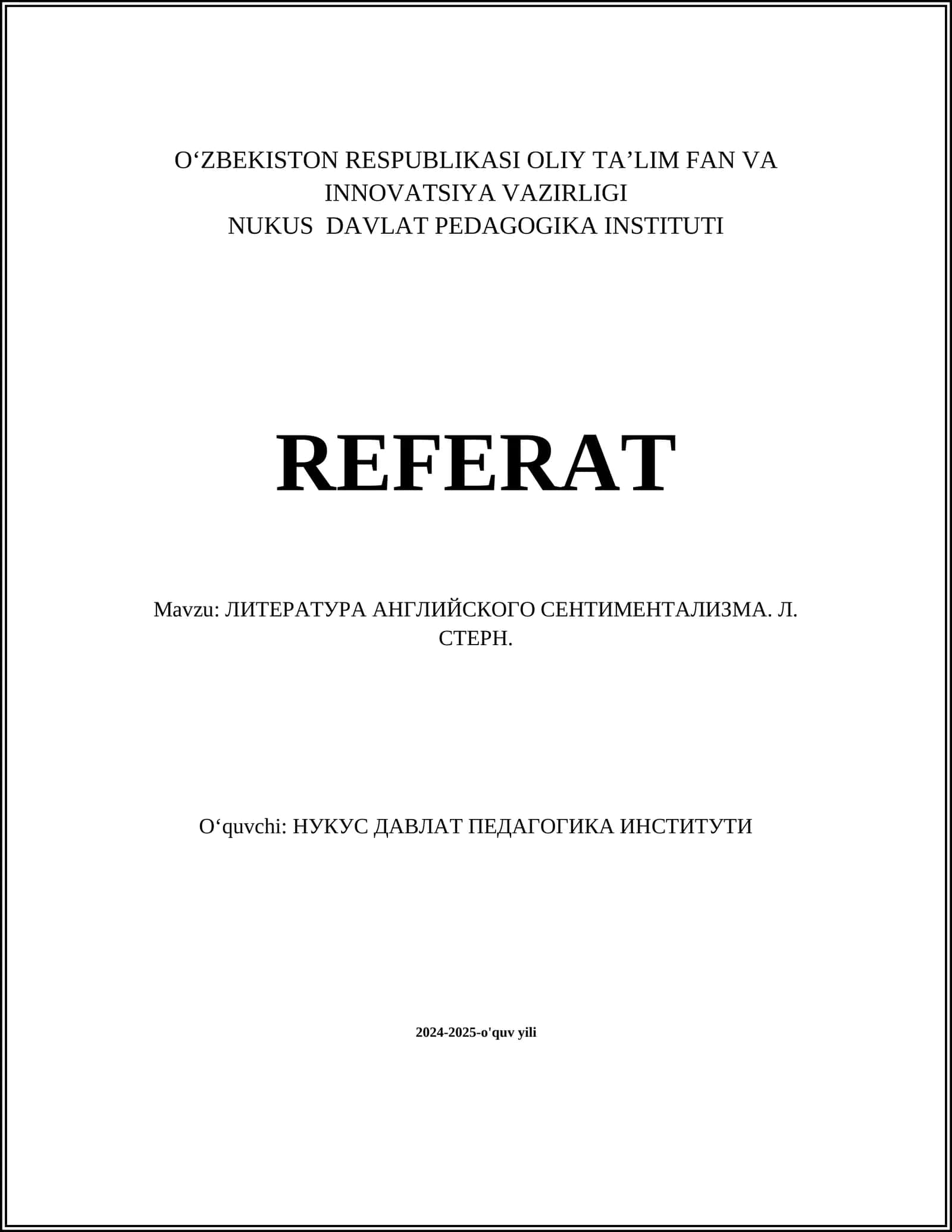 ЛИТЕРАТУРА АНГЛИЙСКОГО СЕНТИМЕНТАЛИЗМА. Л. СТЕРН 1