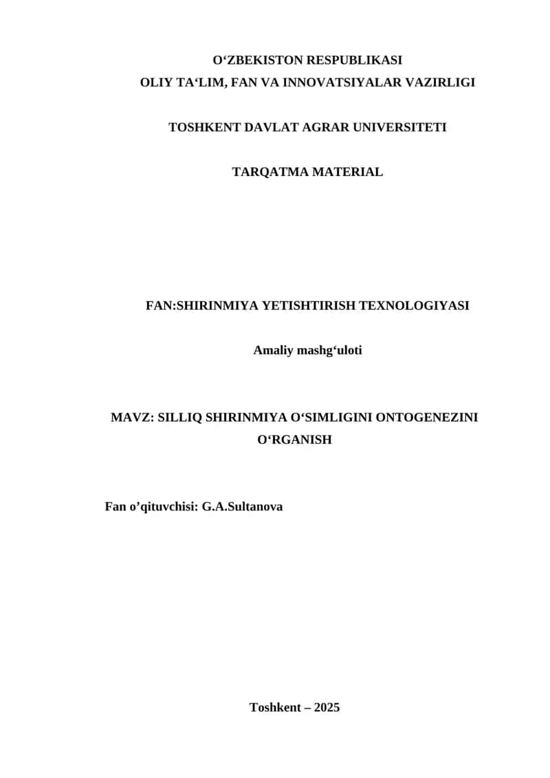 Silliq shirinmiya o‘simligini ontogenezini o‘rganish 1