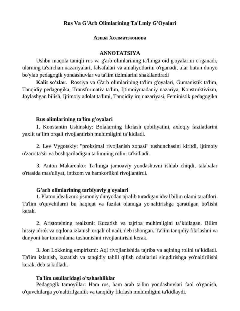 Rus Va G'Arb Olimlarining Ta'Lmiy G'Oyalari 1