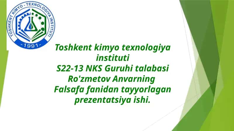 Toshkentkimyotexnologiyainstituti S22-13NKS Guruhitabasi Ro'zmetov Anvarning 1