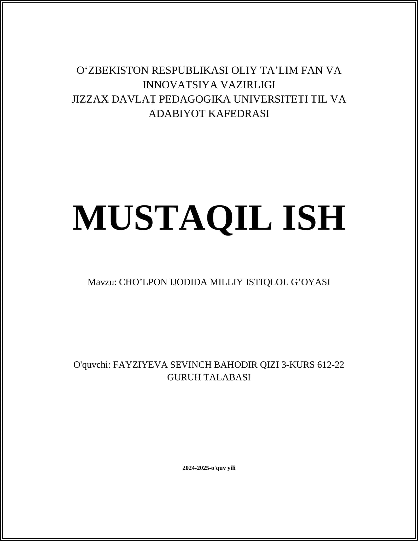 CHO’LPON IJODIDA MILLIY ISTIQLOL G’OYASI 1