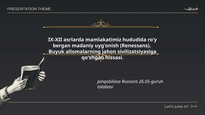 IX-XII asrlarda mamlakatimiz hududida roʻy bergan madaniy uygʻonish (Renessans) 1