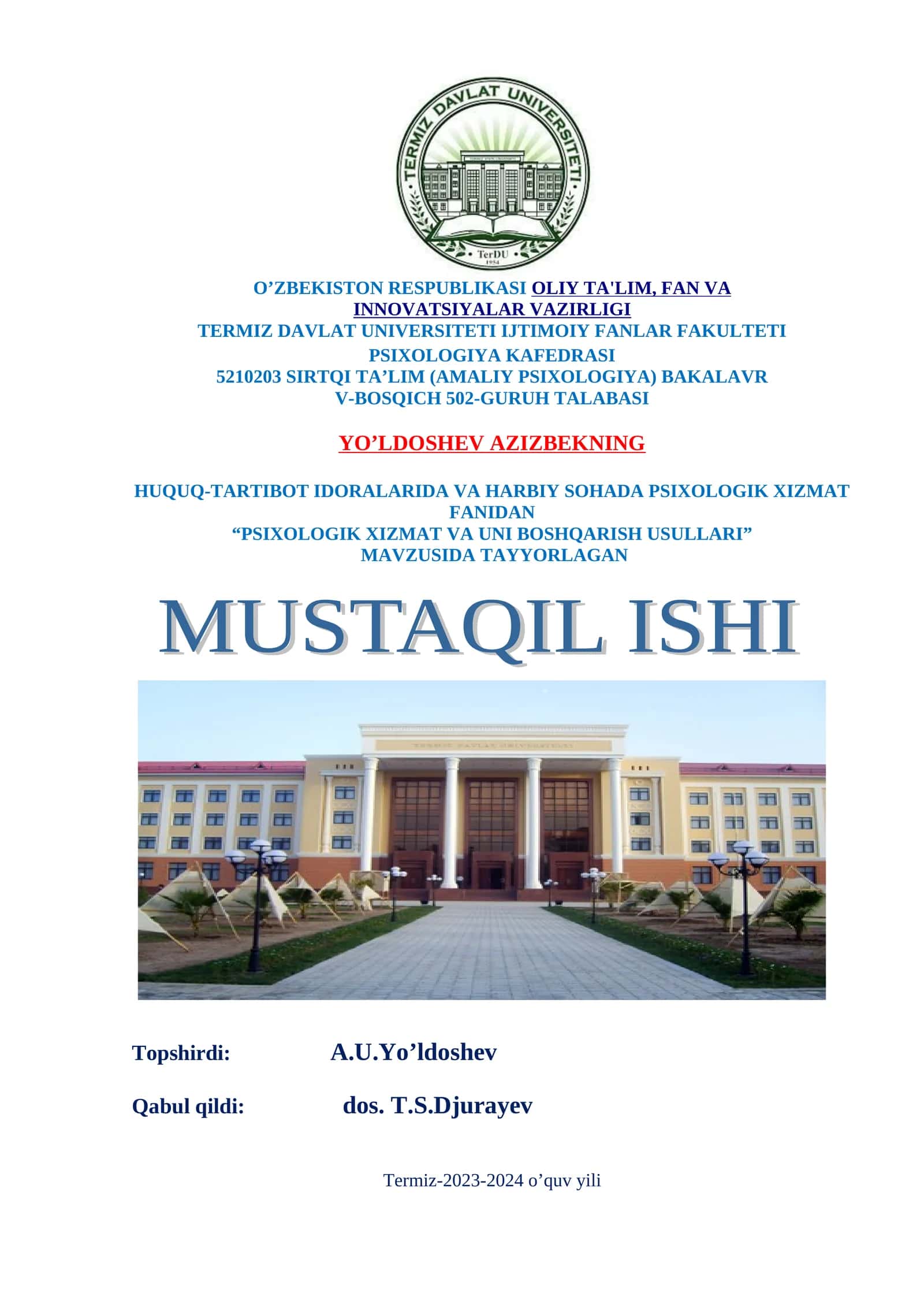 PSIXOLOGIK XIZMAT VA UNI BOSHQARISH USULLARI 1