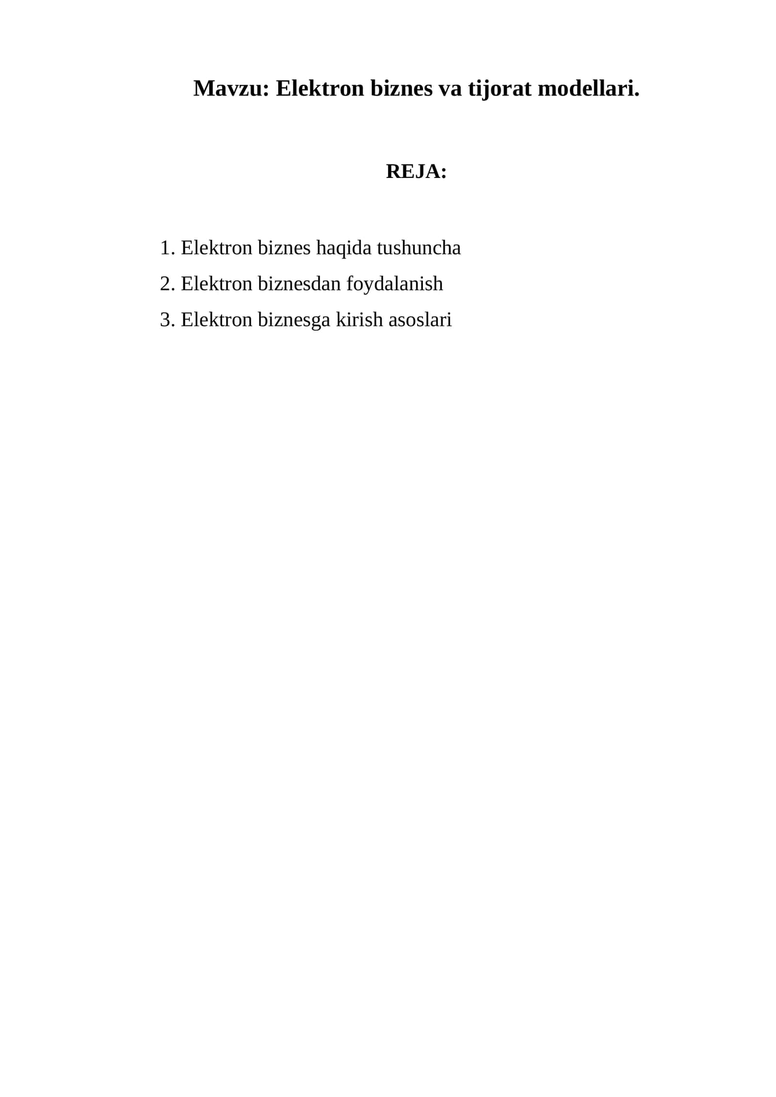 Elektron biznes va tijorat modellari 1
