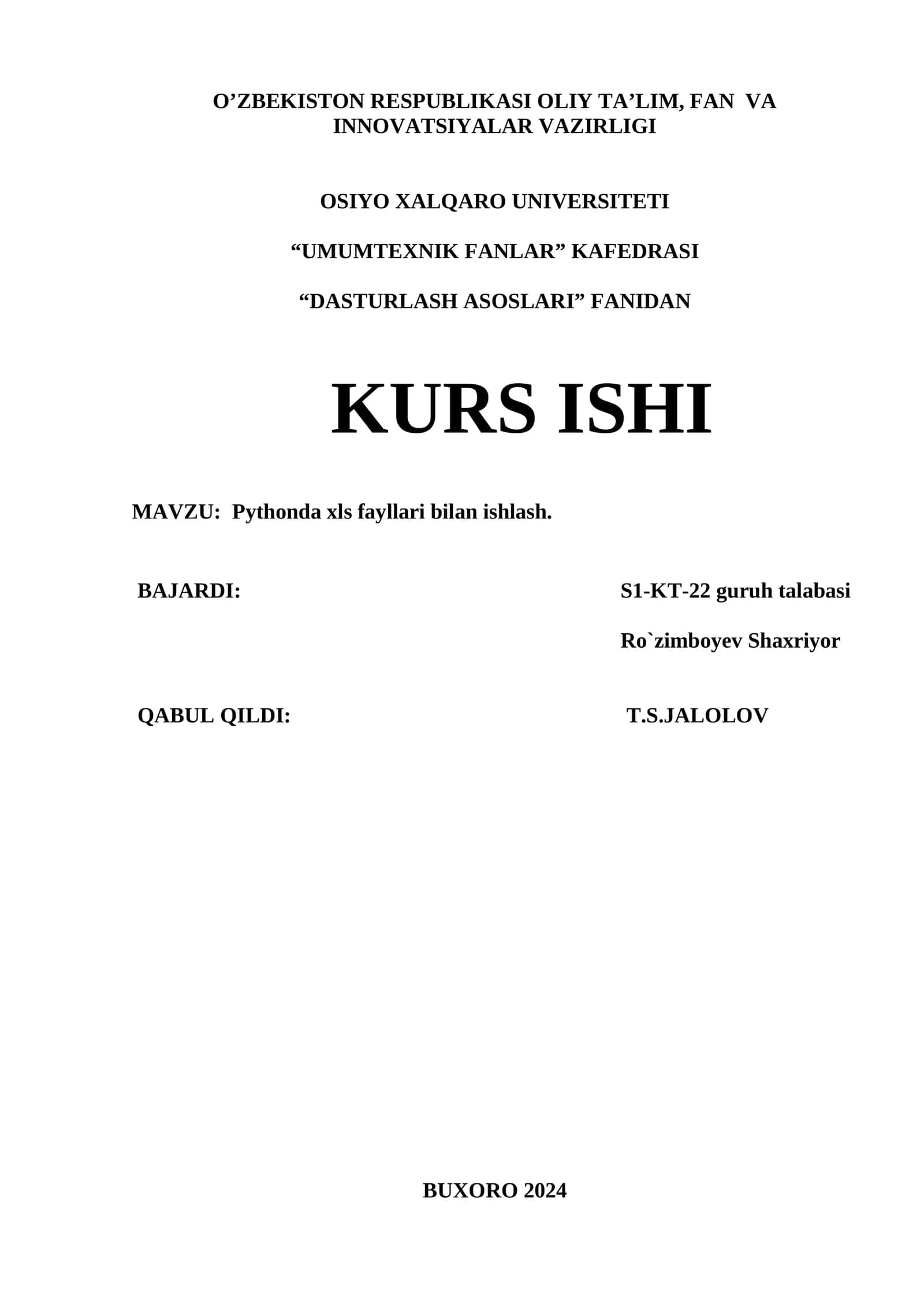 Pythonda xls fayllari bilan ishlash 1