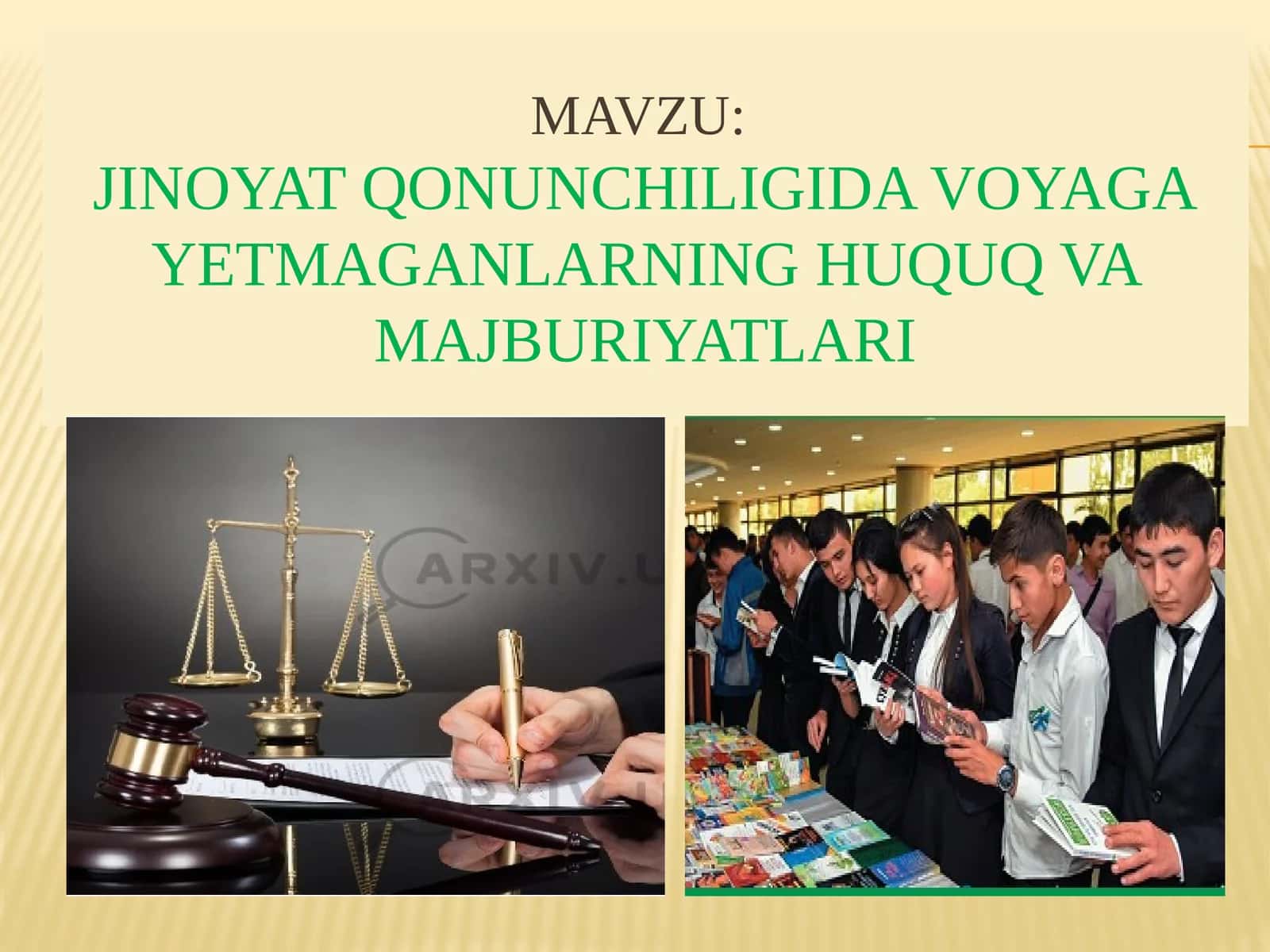 8-sinf Huquq dars ishlanma. Jinoyat qonunchiligida voyaga yetmaganlarning huquq va majburiyatlari 1