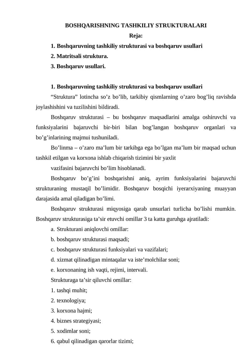 BOSHQARISHNING TASHKILIY STRUKTURALARI 1