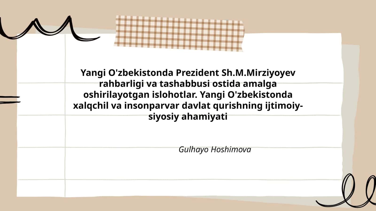 Yangi O'zbekistonda Prezident Sh.M.Mirziyoyev rahbarligi va tashabbusi ostida amalga oshirilayotgan islohotlar 1