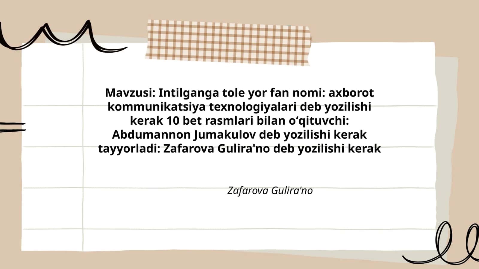 Intilganga tole yor fan nomi: axborot kommunikatsiya texnologiyalari 1