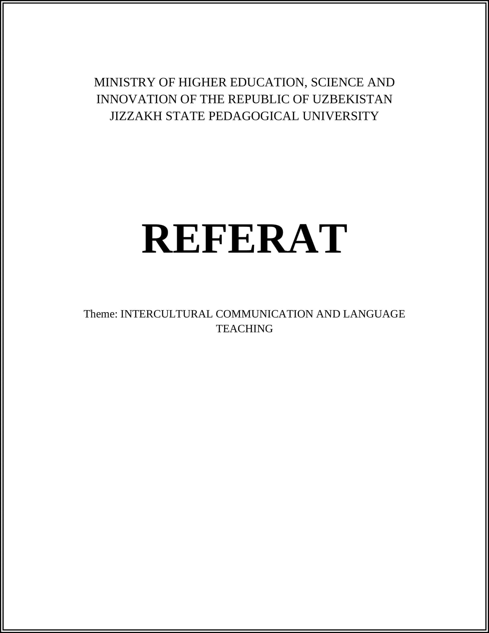 INTERCULTURAL COMMUNICATION AND LANGUAGE TEACHING 1