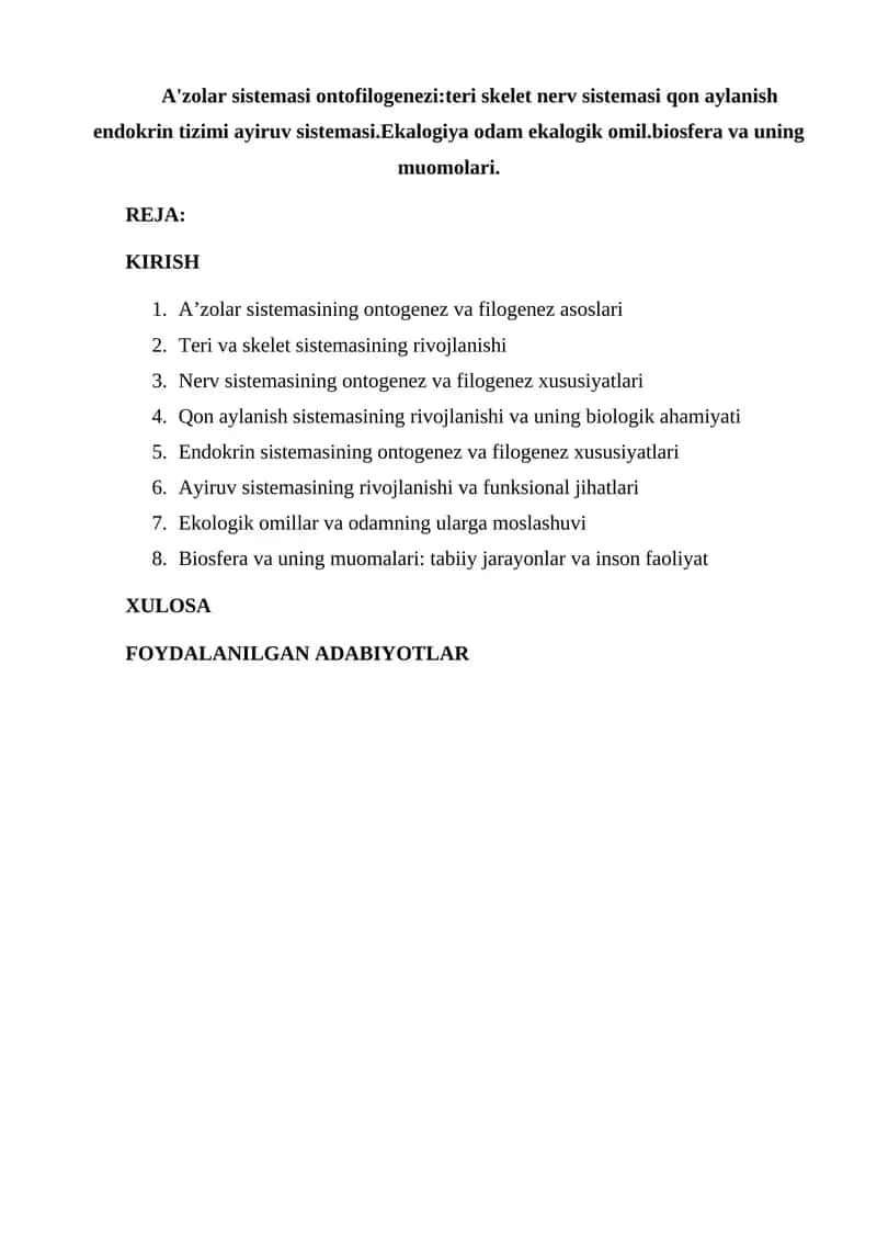 A'zolar sistemasi ontofilogenezi 1