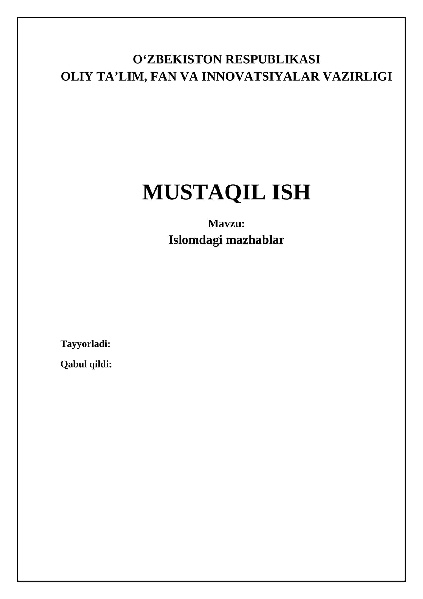 Islomdagi mazhablar 1