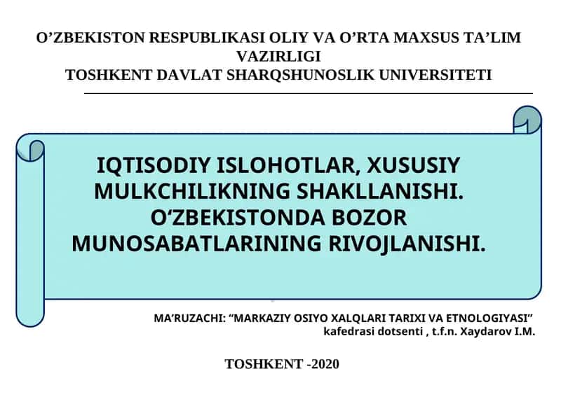IQTISODIY ISLOHOTLAR, XUSUSIY MULKCHILIKNING SHAKLLANISHI 1