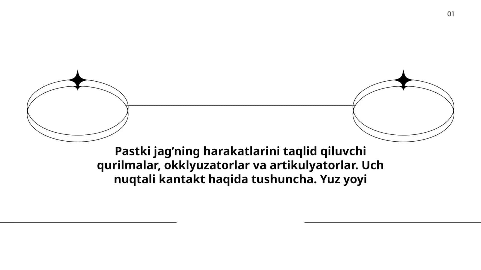 Pastki jag’ning harakatlarini taqlid qiluvchi qurilmalar, okklyuzatorlar ‏va artikulyatorlar. Uch nuqtali kantakt haqida tushuncha. Yuz yoyi 1