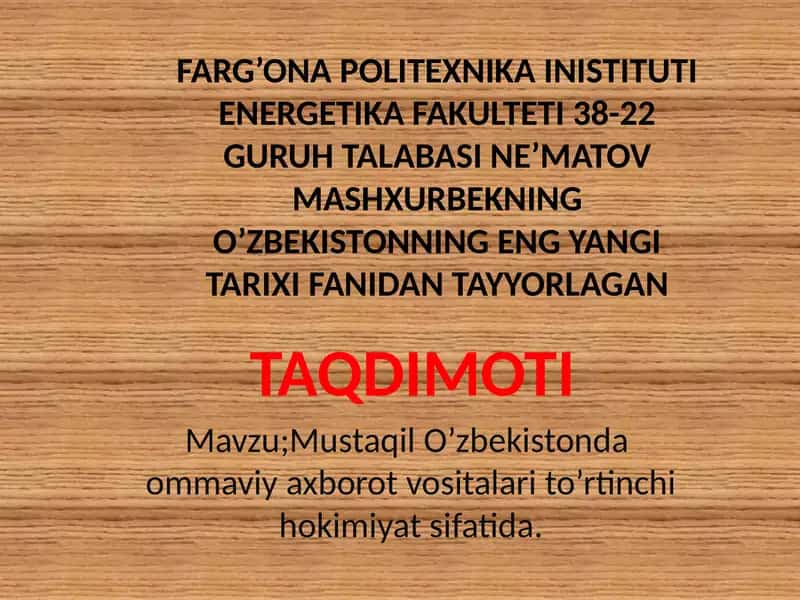 Ommaviy axborot vositalari to'rtinchi hokimiyat sifatida 1